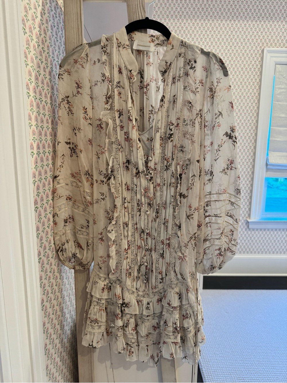 Zimmermann cream floral ruffle mini dress